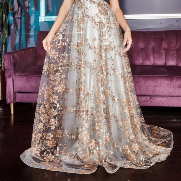 SAGE /GOLD COLOR V-Neck A-Line Shape Prom PARTY EVENING FORMAL GOWN DRESS CB068 - Picture 6 of 7